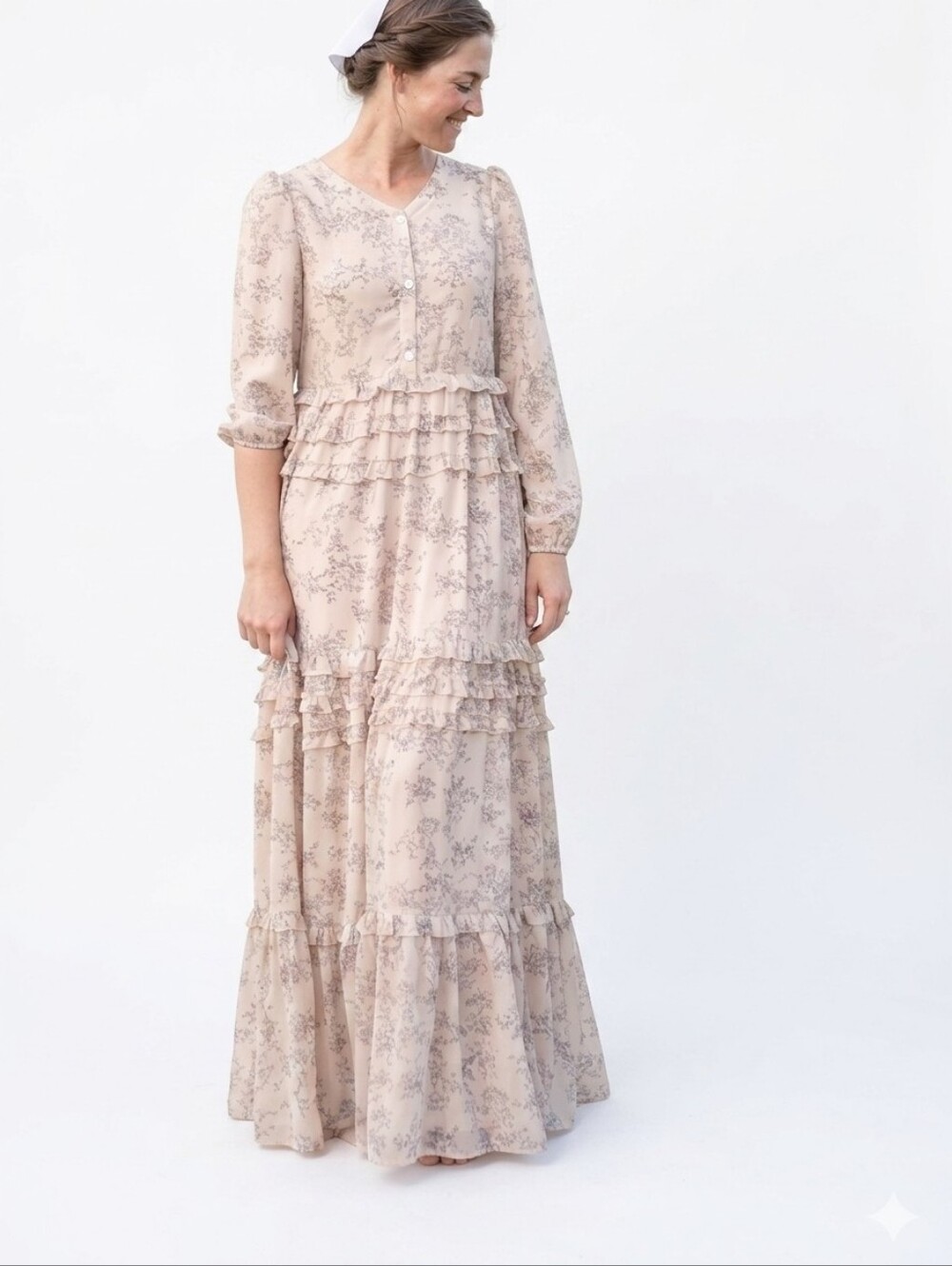 NEW Inherit Carolina Floral 3/4 Sleeve Cottagecore Tiered Maxi Dress Size Large